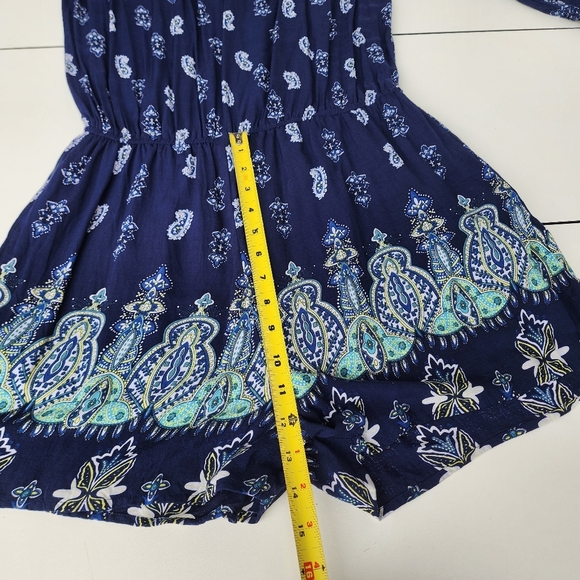 Kori America White Navy Blue Romper Off The Shoulder Tie Paisley Rayon Sz M - Picture 15 of 16